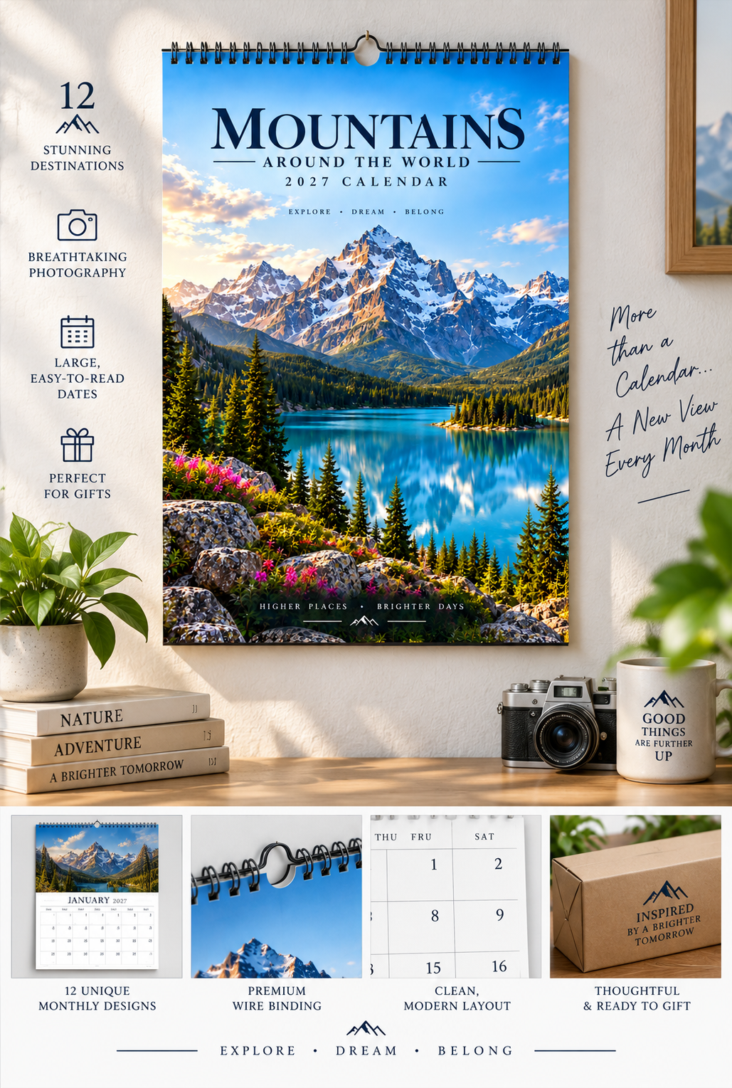 2027 Mountains Around the World Wall Calendar