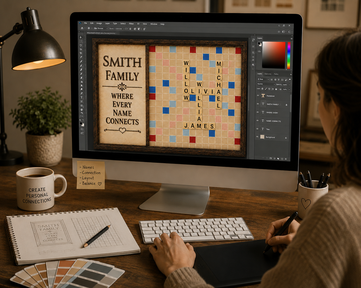 Personalized Family Name Tile Premium Framed Poster